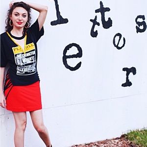 Washington Heights one of a kind V tee with braiding at back, fits sizes S/M